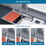 Plantex 304 Grade Stainless Steel Smart Waterfall Sink/Kitchen Sink with Integrated Waterfall, Cupwasher, Dustbin and Digital Display - All in One Sink for Kitchen (38x18x9 Inch - Silver Matt)