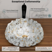 Plantex Ceramic Basin for Bathroom/Table Top Wash Basin/Washbasin for Living Room, Restaurant (Marble Finish, 17 x 15 x 6 Inch)