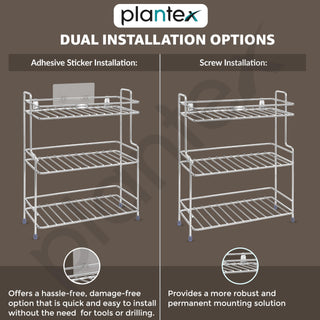 Plantex Self Adhesive Stainless Steel Bathroom Shelf/Multipurpose Organizer/Kitchen Rack and Shelf/Bathroom Stand (Chrome-Silver)