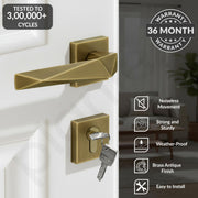 Plantex Mortise Door Lock for Home/Main Door Lock Set/Mortice Lock Handleset with 3 Brass Keys & Cylinder - 3 Years of Warranty (7129, Brass Antique)