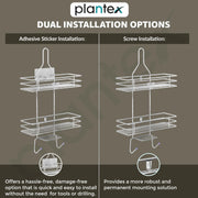 Plantex No Drill Bathroom Organiser/Shower Caddy for Bathroom Hanging/5in1 Stainless Steel Shelf with Soap Holder and Hooks (Big Size-Square Shape-Chrome Finish)