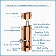 Plantex Stainless Steel 4 inch Tower Bolt/Tower Bolt for Home,Offices Doors and Windows/Tower Bolt for Main Door/Door Latch/Kundi/Chitakini/Door Latch for Windows (Rose Gold, Pack of 1)