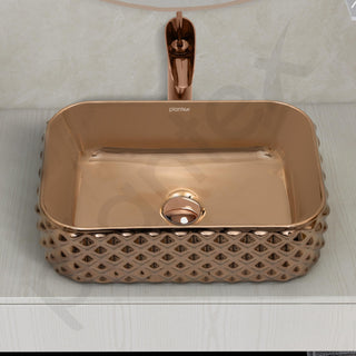 Plantex Ceramic Wash Basin/Tabletop Wash Basin/Designer Countertop Basin for Bathroom/Restaurants/Hotel – Rectangular (295, Rose Gold, 19 x 13 x 5 Inch)