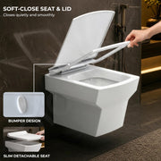Plantex Commode for Toilet/Ceramic Western Toilet/Square Wall Hung Commode with Soft Closing Toilet Seat - P Trap Outlet - (White)
