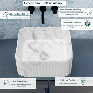 Plantex Tabletop Wash Basin for Bathroom/Designer Ceramic Basin/Countertop Wash Basin/Home/Office (Marble White - 16 x 16 x 6.5 Inch)