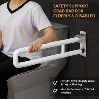 Plantex Stainless Steel 24 Inch U-Shape Handle for Bathroom Support/Space-Saving Safety Bar for Shower/Toilet/Bedside Anti-Slip Shower Grab Bar for Bathroom - (White)