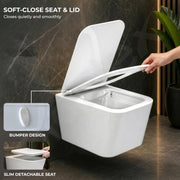 Plantex Wall Mounted Commode/Imported Italica Ceramic Rimless Square Washdown Western Toilet/P Trap Commode with Soft Close Seat Cover (Glossy White)