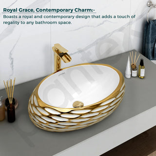 Plantex Table Top Wash Basin For Bathroom/Designer Ceramic Basin/Countertop Vessel Sink Basin - Indo-European Collection (EQTT-593, 23.5 x 15 x 7 Inch)