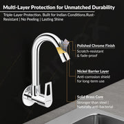 Plantex Pure Brass Sink Tap for Kitchen Basin/Wall Mount Sink Cock for Kitchen with Wall Flange and Teflon Tapes/Water Tap -(3204, Chrome)
