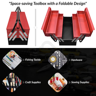 Plantex Tool Box Empty/Sturdy Tools Storage Box With Large Capacity/Empty Tool Box/Tool Organizer for Carpenter, Garage, And Home Essential Tools - 5 Compartments - (Red & Black) - Metal