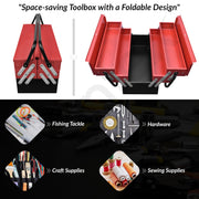 Plantex Tool Box Empty/Sturdy Tools Storage Box With Large Capacity/Empty Tool Box/Tool Organizer for Carpenter, Garage, And Home Essential Tools - 5 Compartments - (Red & Black) - Metal