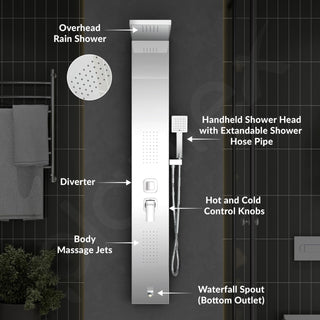 Plantex 304 Grade Stainless Steel Shower Panel for Bathroom with Showerhead/Hand Shower/Body Massage Jets/Bathroom Shower System-(KM-8111)