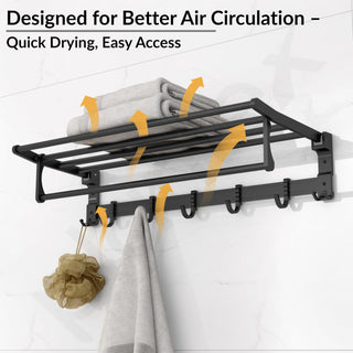 Plantex Aluminum Folding Towel Rack in Bathroom/Towel Holder in Bathroom/Towel Hanger/Bathroom Accessories (24 Inch) Black