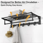 Plantex Aluminum Folding Towel Rack in Bathroom/Towel Holder in Bathroom/Towel Hanger/Bathroom Accessories (24 Inch) Black