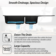 Plantex Matt Kitchen Sink/Quartz Sink for Kitchen/UV Protected Double Bowl with Drain Board, Coupling and Adjustable Drain Rack (Charcoal Black - 45x20inch)