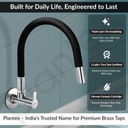 Plantex Pure Brass Kitchen Sink Tap with Brass Wall Flange and Teflon Tape/Wall Mount Kitchen Sink Faucet with Water Saving Aerator - 7 Year Warranty-(FLO-810B)