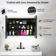 Plantex Steel Bathroom Mirror Cabinet with LED/Bathroom Organiser/Double Door Rectangle Cabinet/Shelf for Wall with Mirror (32x24 Inch-Black)