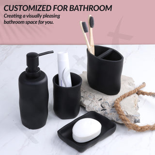 Plantex Resin Bathroom Accessories Set/Soap Holder for Bathroom/Toothbrush Holder/Tumbler Holder/Liquid Soap Dispenser - 4 Piece(Black)