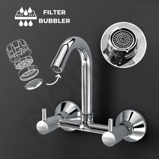 Plantex Brass Spindle Kitchen Mixer Tap/Sink Mixer Tap Hot and Cold with Wall Flange and Teflon Tape/Kitchen Sink Tap -(MKS-1278-Chrome)