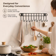 Plantex Hook Rail/GI Steel Hooks for Wall Without Drilling/Self Adhesive Hook Rail for Clothes/Towel - Pack of 1 (11 Hooks, Black)