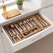 Plantex Cutlery Tray for Kitchen/Adjustable Cutlery Tray with Choping Board | Wooden Storage Box for Kitchen Drawer - Pack of 1 (21 X 19 Inch)