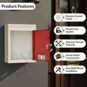 Plantex Wall Mount A4 Size Letter Box - Mail Box/Letter Box for Home gate with Key Lock (Red & Ivory)