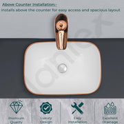 Plantex Table Top Wash Basin for Bathroom/Designer Ceramic Basin/Countertop Vessel Sink Basin - Indo-European Collection (14 x 10 x 5 Inch)