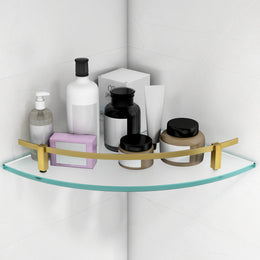 Plantex Premium Frosted Glass Corner Shelf for Bathroom/Storage Glass Shelf - (12x12 in,Brass Antique-Pack of 1)