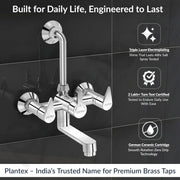 Plantex Pure Brass Wall Mixer for Bathroom 2 in 1 with L-Bend Provision for Overhead Shower/Mixer Tap for Bathroom -7 Year Warranty by Plantex -(Pac-1818-Chrome)