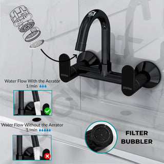 Plantex Pure Brass Sink Mixer Tap Hot and Cold with Water Saving Aerator/360° Swivel Spout fo Sink Tap with Brass Wall Flange -7 Year Warranty by Plantex (ORN-214-Black)