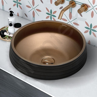 Plantex Table Top Wash Basin for Bathroom/Designer Ceramic Basin/Countertop Vessel Sink Basin for Home/Office/Restaurant (Black & Bronze - 15 x 15 x 6 Inch)