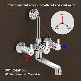 Plantex Brass Wall Mixer for Bathroom with L-Bend Connector for Overhead Shower/Mixer Tap/Wall Mixer for Bathroom 2 in 1 with 7 Year Manufacturer's Warranty(FLO-818-Chrome)