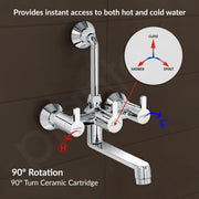 Plantex Brass Wall Mixer for Bathroom with L-Bend Connector for Overhead Shower/Mixer Tap/Wall Mixer for Bathroom 2 in 1 with 7 Year Manufacturer's Warranty(FLO-818-Chrome)