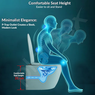 Plantex Imported Ceramic Wall Hung Commode/Rimless Washdown Flush Western Toilet/Round Commode with Soft Closing Toilet Seat - P Trap (Harmony Blue)