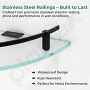 Plantex Premium Frosted Glass Corner Shelf for Bathroom/Kitchen Glass Shelf with Brass Railings and Brackets/Bathroom Corner Shelf/Storage Rack (Black-9x9 Inches- Pack of 2)