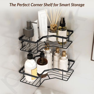 Plantex Self Adhesive Bathroom Shelf Rack/Bathroom Organizer Without Drill/Corner Shelf for Bathroom Wall/Kitchen Corner Shelves Self Adhesive/Shelves for Kitchen-Pack of 2(Black)