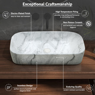 Plantex Tabletop Wash Basin/Bathroom Sink/Wash Basin Over Counter/Designer Ceramic Wash Basin for Bathroom (21.5x114x4.5 Inch - Marble Finish)