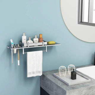 Plantex Bathroom Accessories Holder - Stainless Steel Bathroom Shelves with Tower Hanger/Soap Dish/Tumbler Holder (Chrome-18x5 Inches - Pack of 4)