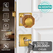 Plantex Heavy Duty Door Lock/Stainless Steel and Wooden Main Door Mortise Lock Handle/Handle Set for Home/Office/Door Accessories (Gold, Wooden)