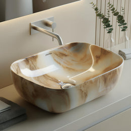 Plantex Ceramic Tabletop Basin Sink/Basin for Bathroom/Wash Basin/Washbasin for Restaurant, Hotel (Marble Finish, 18 x 13 x 5.5 Inch)