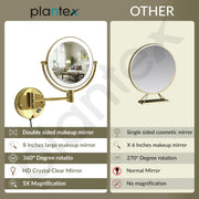 Plantex Brass and 304 Stainless-Steel Magnifying Mirror with LED/Wall Mount Makeup Mirror with Light/Zoom Mirror- 5x/1x Magnification (8 Inch-Gold)
