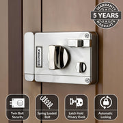 Plantex Heavy Duty Night Latch Door Lock with Key & Knob for Main Door/Twinbolt Lock for Home,Hotel,Office/Deadbolt lock with 5-Years Warranty (Satin White & Chrome)