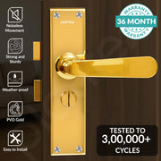Plantex Stainless Steel Door Lock Ã¢â‚¬â€œ Bathroom Door Lock/Mortise 8inch Keyless Plate Handle Set for Home/Bathroom/Store Room/Balcony/Office - Pack of 1 (DTM-659, Gold)