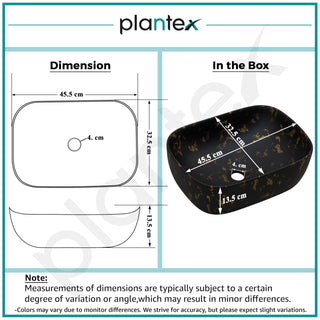 Plantex Ceramic Black Wash Basin for Bathroom/Hand Wash Sink/Countertop Basin/Tabletop Washbasin For Living Room (18x13x5 Inch - Marble Finish)
