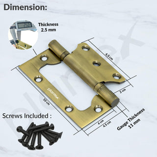 Plantex Stainless Steel Butterfly Hinges for Door Hinges/Non-Mortise Hinge/4 Inch x 14 Gauge Door Hinge/2.5 mm Hinges for Home/Office/Hotel - Pack of 3 (Brass Antique)