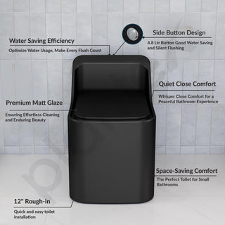 Plantex Imported Ceramic Commode/Floor Mounted Commode/Rim Siphonic Vaccum Flush with Soft Close Toilet Seat Cover - S Trap (Matt Black)