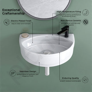 Plantex Platinum Ceramic Wash Basin Wall Mounted/Wash Basin for Bathroom/Wall Hung Washbasin/Sink for Bathroom with 10 Years Glaze Warranty by Plantex(Glossy White/Cody -17.5 x 11.5 x 5 Inch)