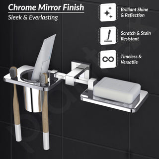 Plantex 304 Grade Stainless Steel Splash Soap and Brush Holder/Soap Dish/Toothbrush Holder/Bathroom Accessories - Chrome
