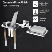 Plantex 304 Grade Stainless Steel Splash Soap and Brush Holder/Soap Dish/Toothbrush Holder/Bathroom Accessories - Chrome