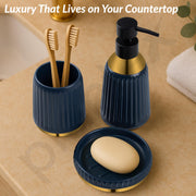 Plantex Ceramic Bathroom Set - Soap Holder for Bathroom/Liquid Soap Dispenser/Tumbler Holder/Toothbrush Holder - 3 Pcs Set